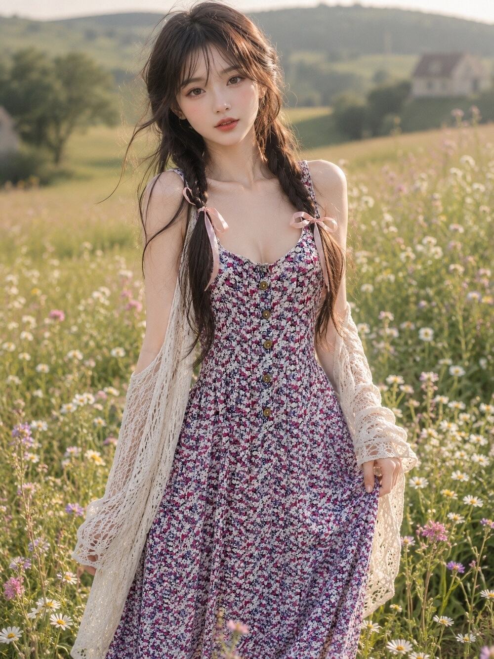 Barefoot in the Garden blooming floral button front twirly Midi dress